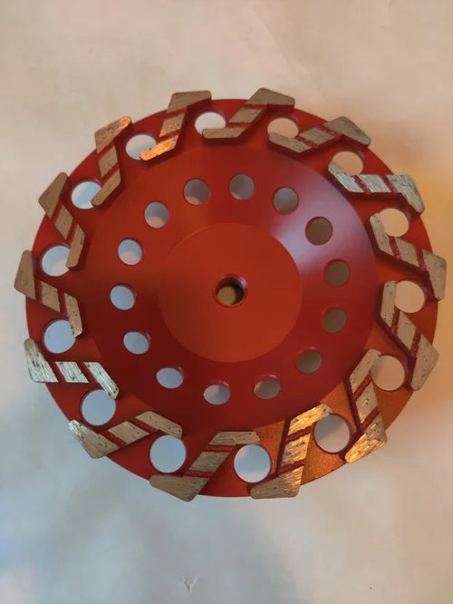 7” Premium S-Style Diamond Grinding Cup Wheel – 60/80 Grit – Red – 5/8”-11 Thread