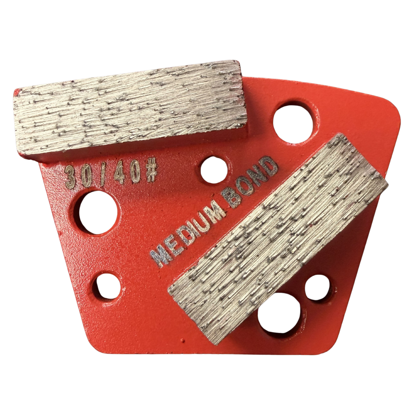 Universal Trapezoid Diamond Grinding Segment – 2 Bar – Medium Bond – 30/40 Grit – Red – 6-Hole