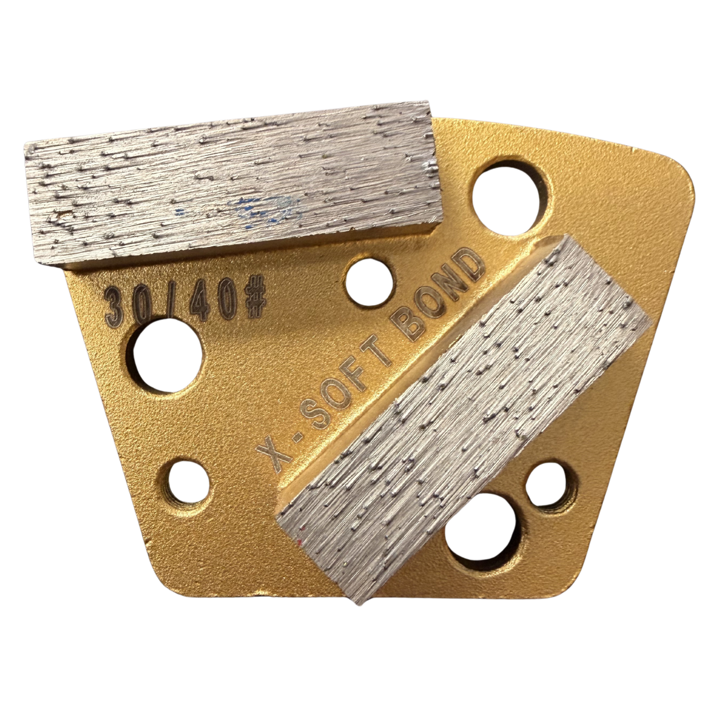 Universal Trapezoid Diamond Grinding Segment – 2 Bar – Extra Soft Bond – 30/40 Grit – Gold – 6-Hole