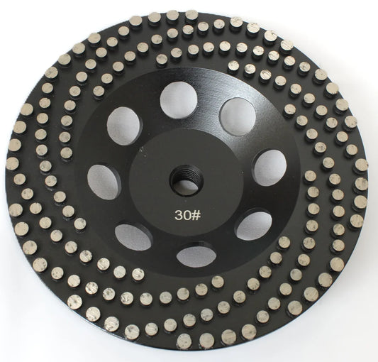 7” Cluster Diamond Cup Wheel – 30 Grit, Soft Bond, 5/8”-11 Threaded