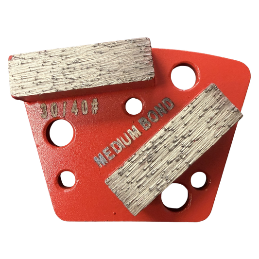 Universal Trapezoid Diamond Grinding Segment – 2 Bar – Medium Bond – 30/40 Grit – Red – 6-Hole