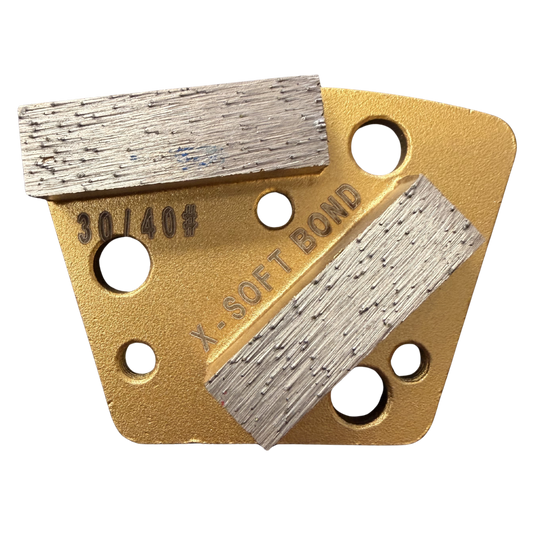 Universal Trapezoid Diamond Grinding Segment – 2 Bar – Extra Soft Bond – 30/40 Grit – Gold – 6-Hole